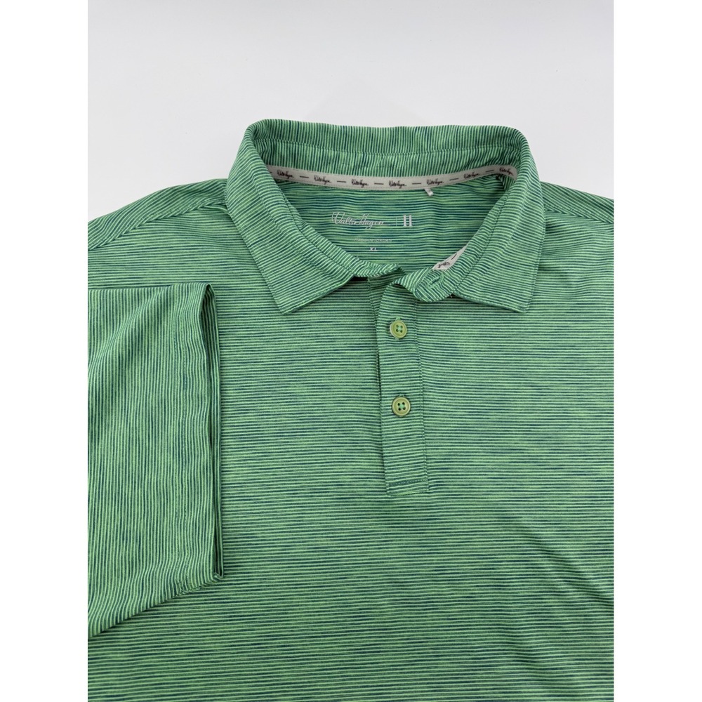 Walter Hagen Mens XL Green Striped Short Sleeve Golf Polo Shirt Breathable